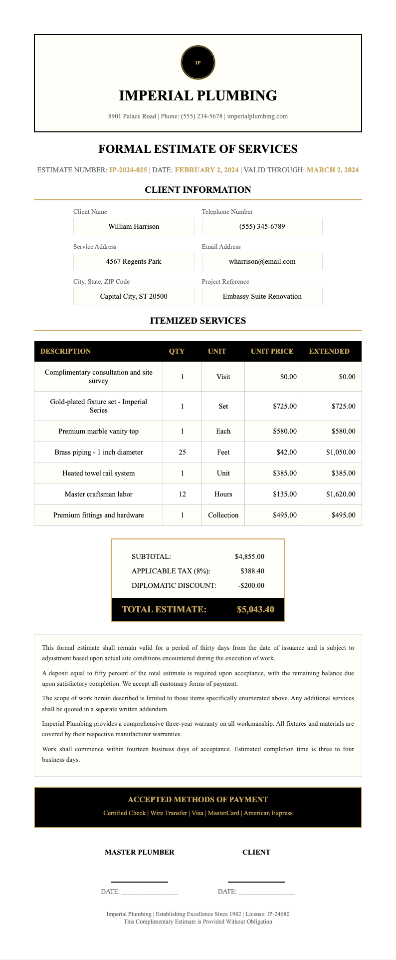 Industrial Minimal plumbing estimate document